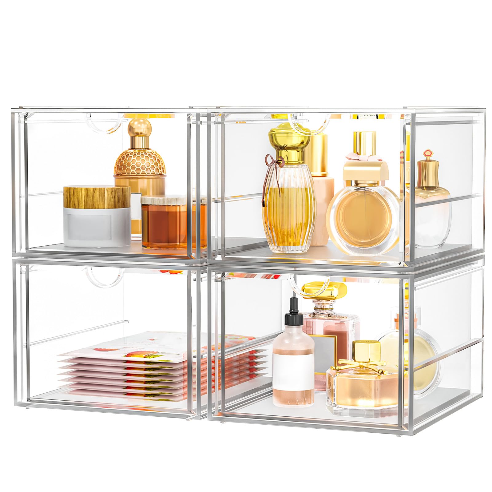 caktraie 4-Drawer Acrylic Storage Organizer for Desk, Crafts,Vanity