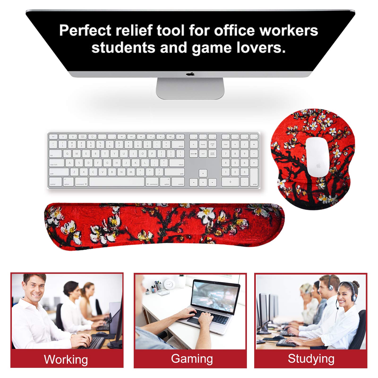 ArtSo Upgraded Wrist Rest Support for Mouse Pad & Keyboard, Ergonomic Gel Mousepad Non-Slip Rubber