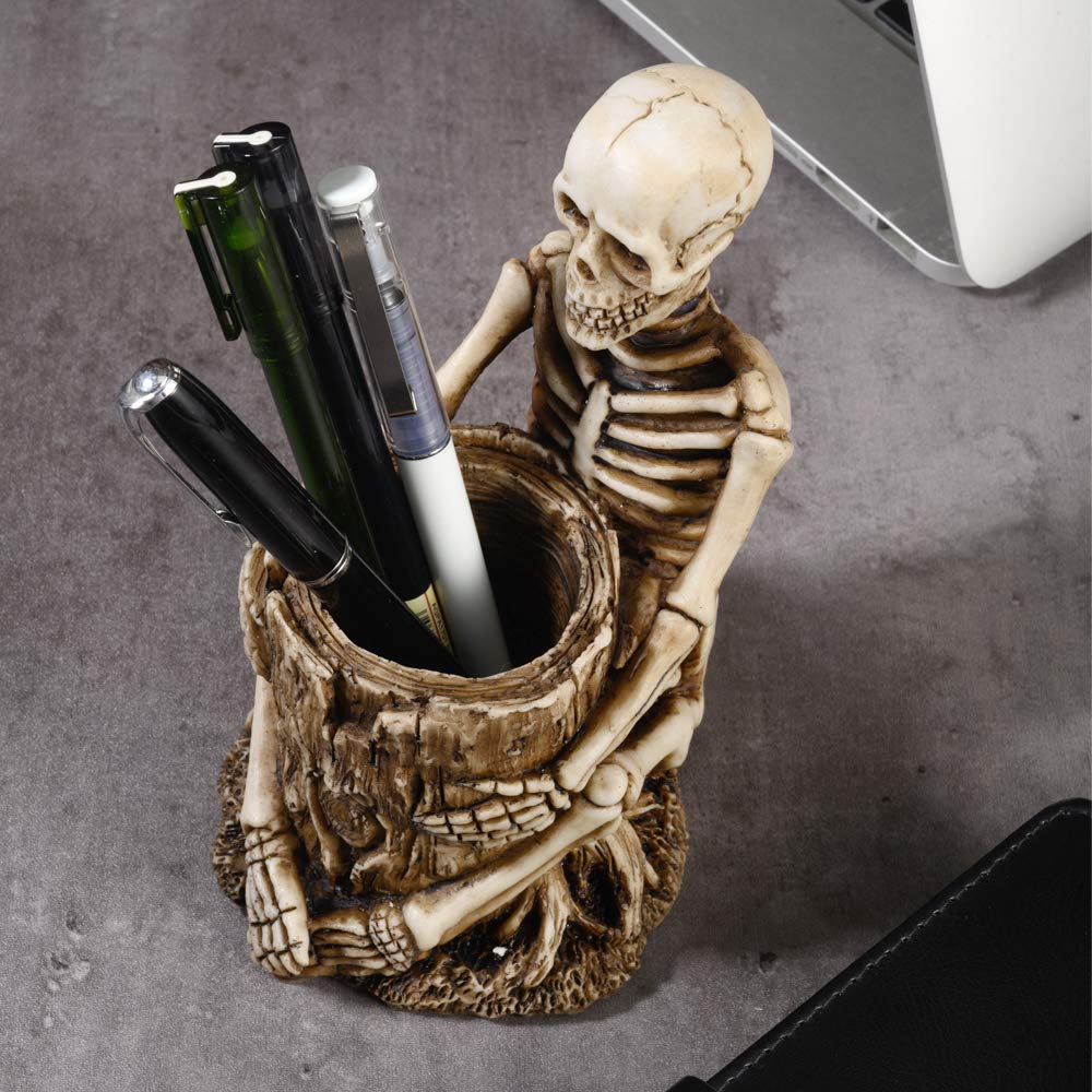 Arola Skull Pen Holder Skeleton Key Holder Makeup Brush Holder Home Office Desk Supplies Organizer