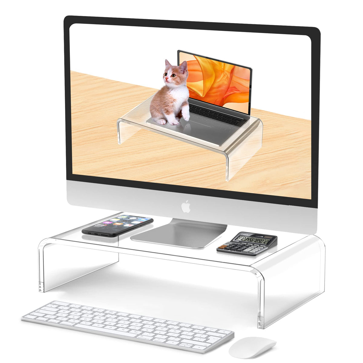 Beimu Acrylic Monitor Stand Riser Clear Laptop Stand Riser L14 xW7.5 xH4
