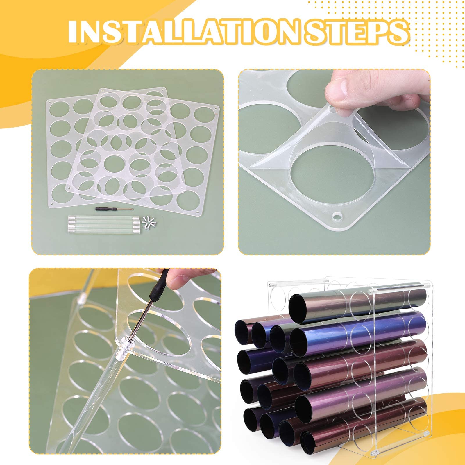 volepet Vinyl Storage Rack 25-Holes Vinyl Holder Acrylic Vinyl Roll Storage for Craft Room, Vinyl