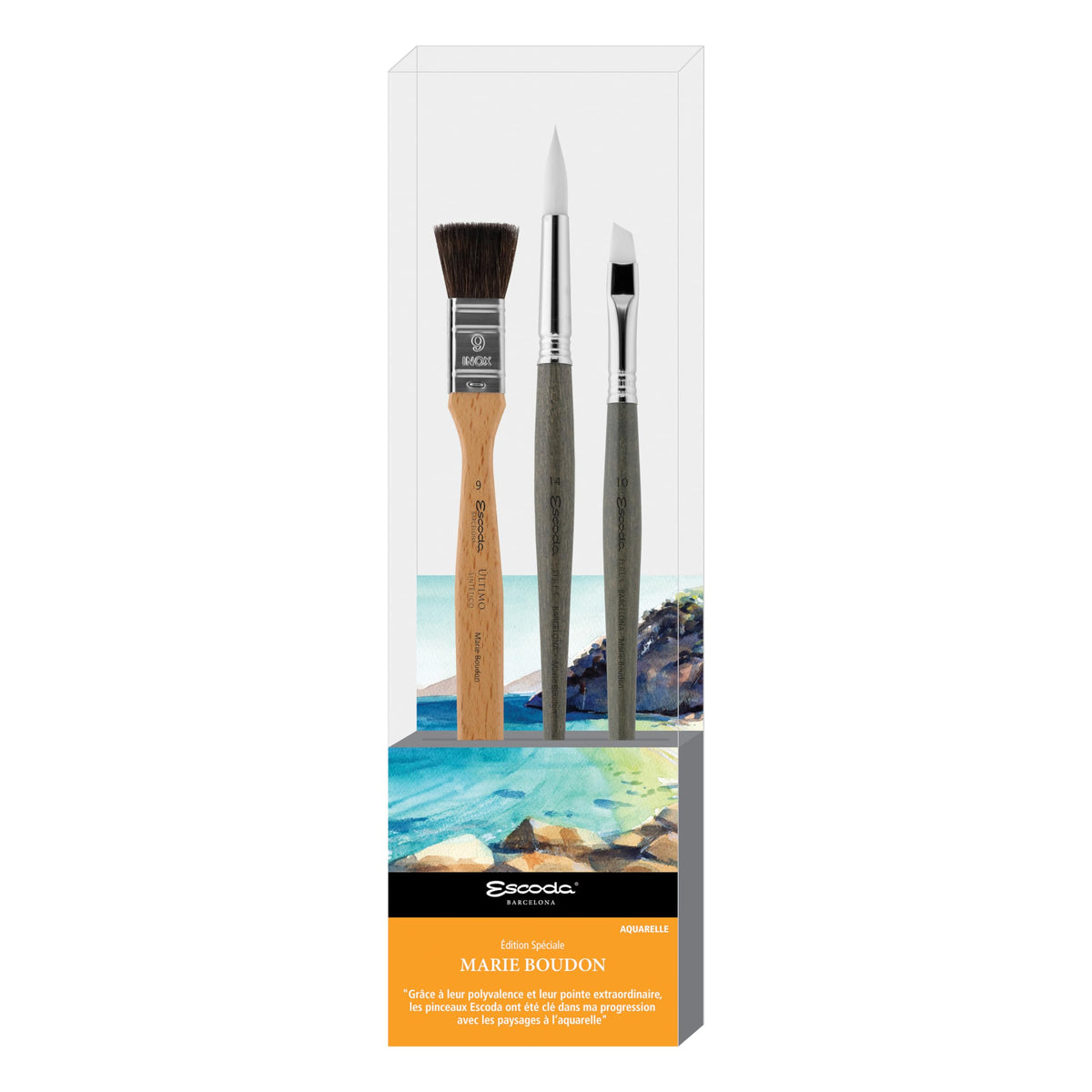 Escoda | Watercolour | Artist Set Marie Boudon | Size 9,10,14 | 3 Brushes | Synthetic White Toray +