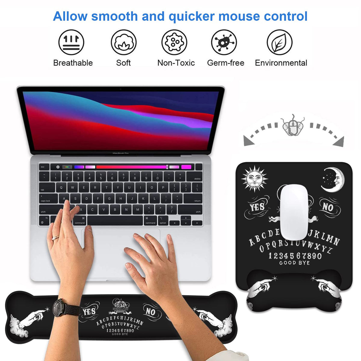 Wrist Rest Support Ergonomic Gel Mouse Pad & Memory Foam Keyboard Set, Non-Slip Rubber PU Base for