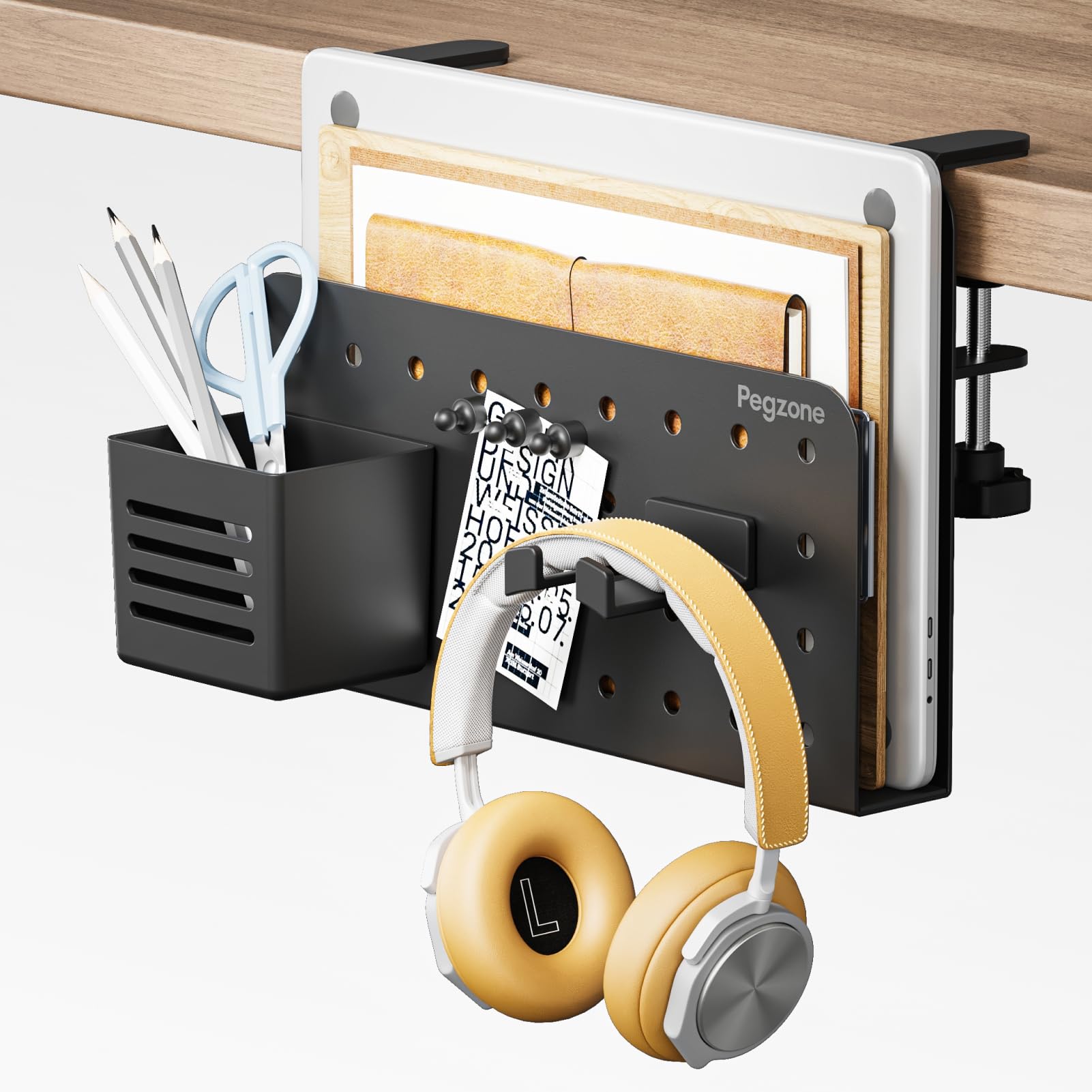 PEGZONE Desk Side Storage Organizer, Fits Flat Edge 0.4" to 2.2", Black