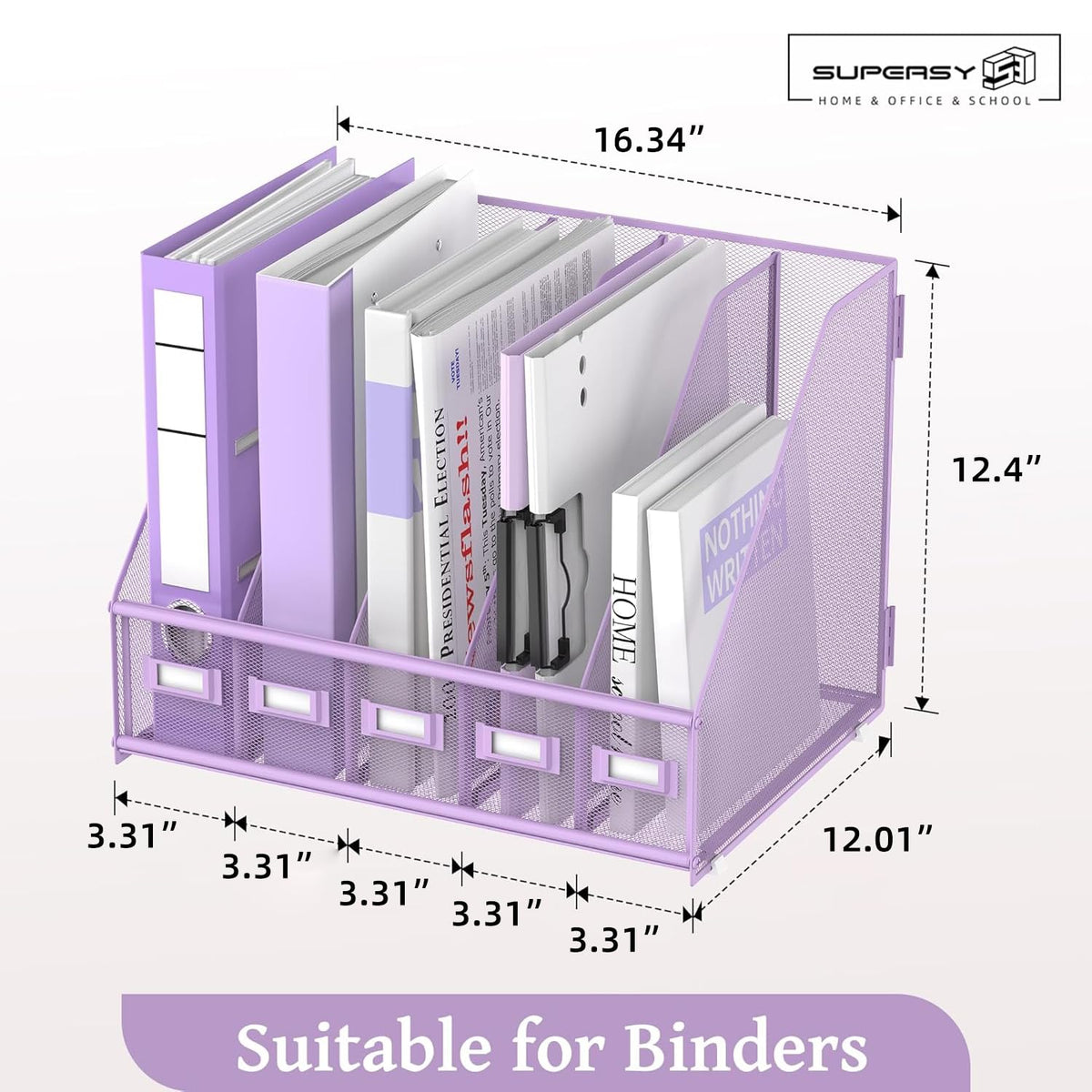 SUPEASY Desk Organizers Metal Desk Magazine File Holder with 5 Vertical Compartments Rack File