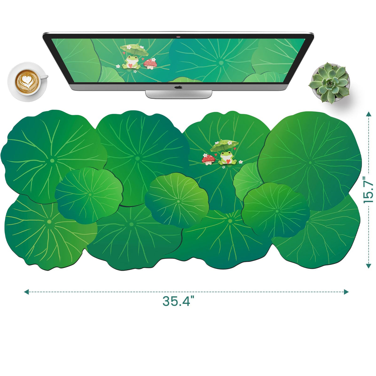 HAOCOO Frog Scalloped Desk Mat, Non-Slip Large Mouse Pad for Office(Green)