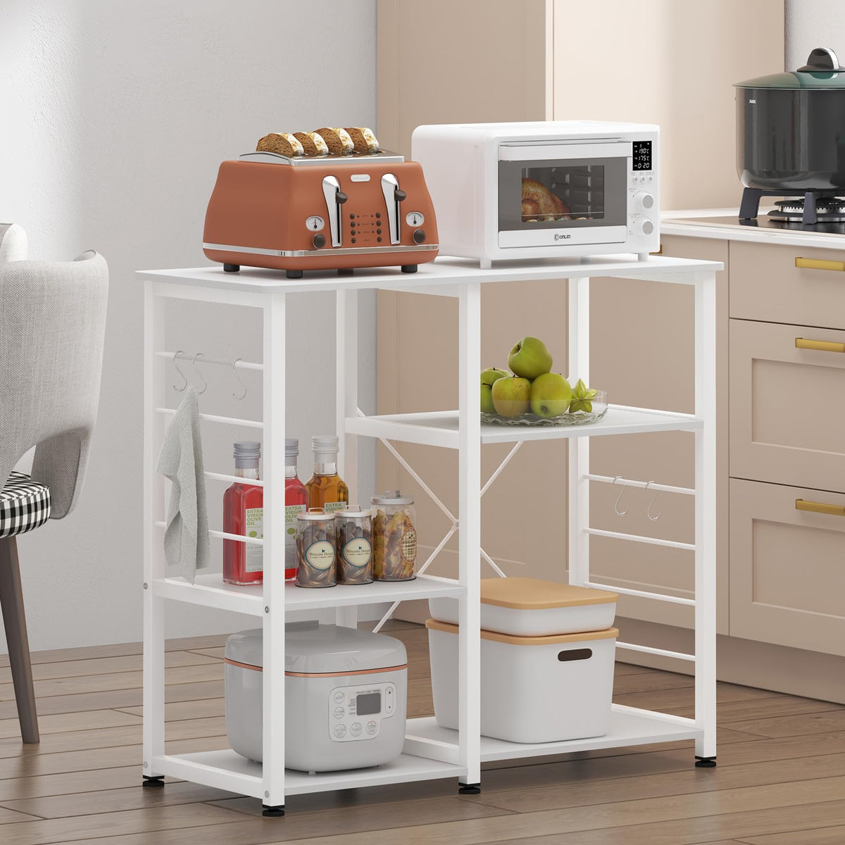 DlandHome Microwave Cart Stand 35.4 inches, Kitchen Baker's Rack Utility Storage Shelf Microwave