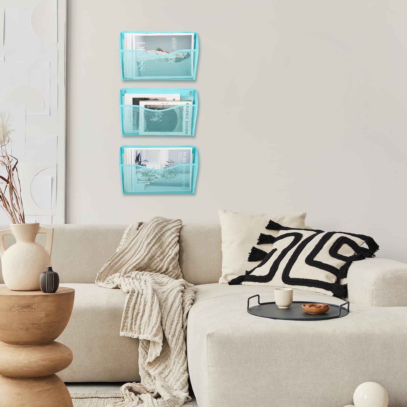 EASEPRES 3 Single Pocket Mesh Hanging File Organizer, Vertical Wall Mounted Magazine File Holder