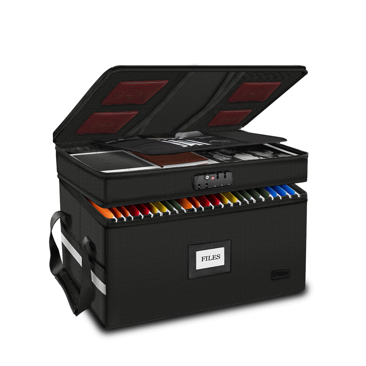 Large Fireproof Document Box with Lock, 2 Layer File Storage Organizer Box