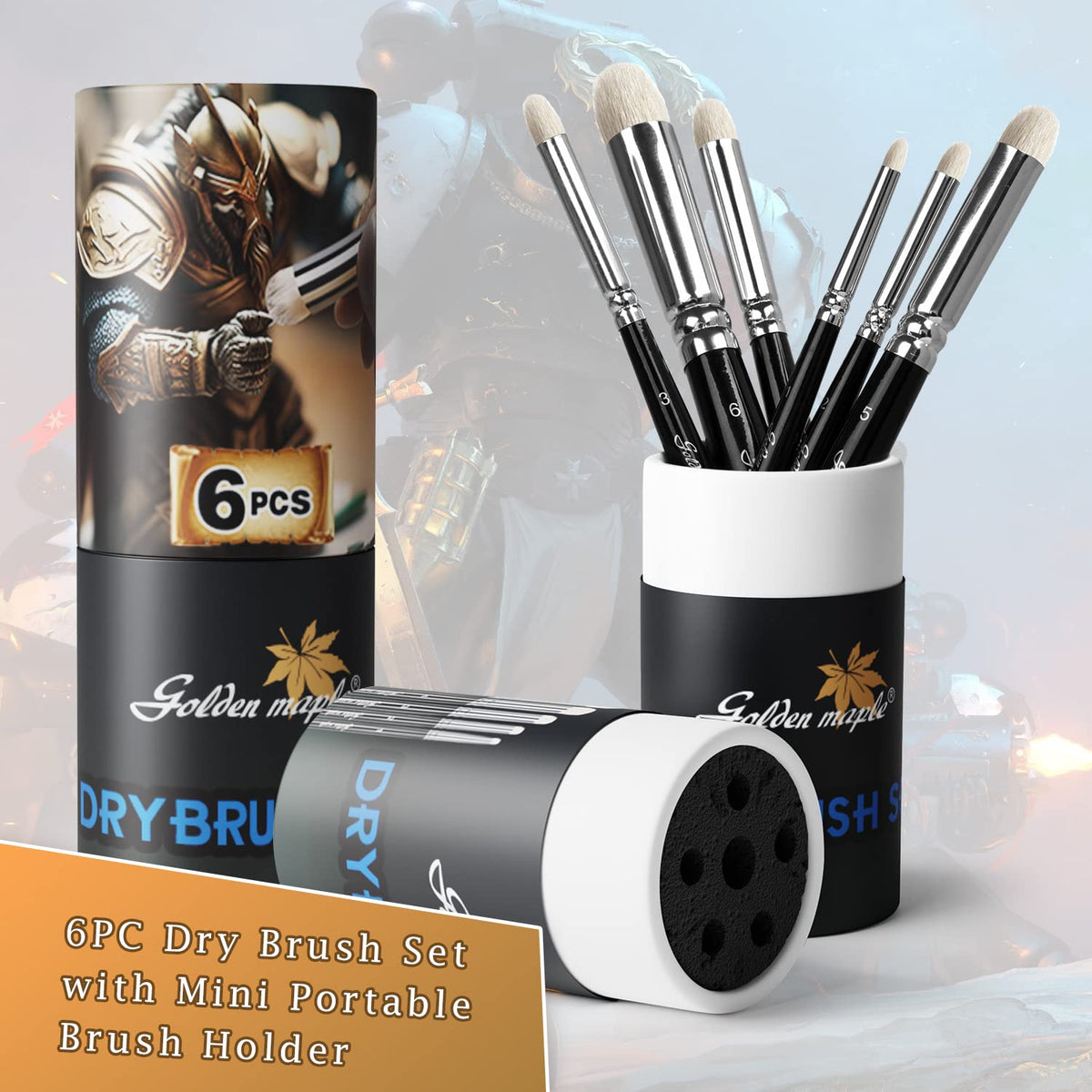 Golden Maple Dry Brush Miniature Painting Drybrush Set - 6PC Professional Modellers Miniature Paint