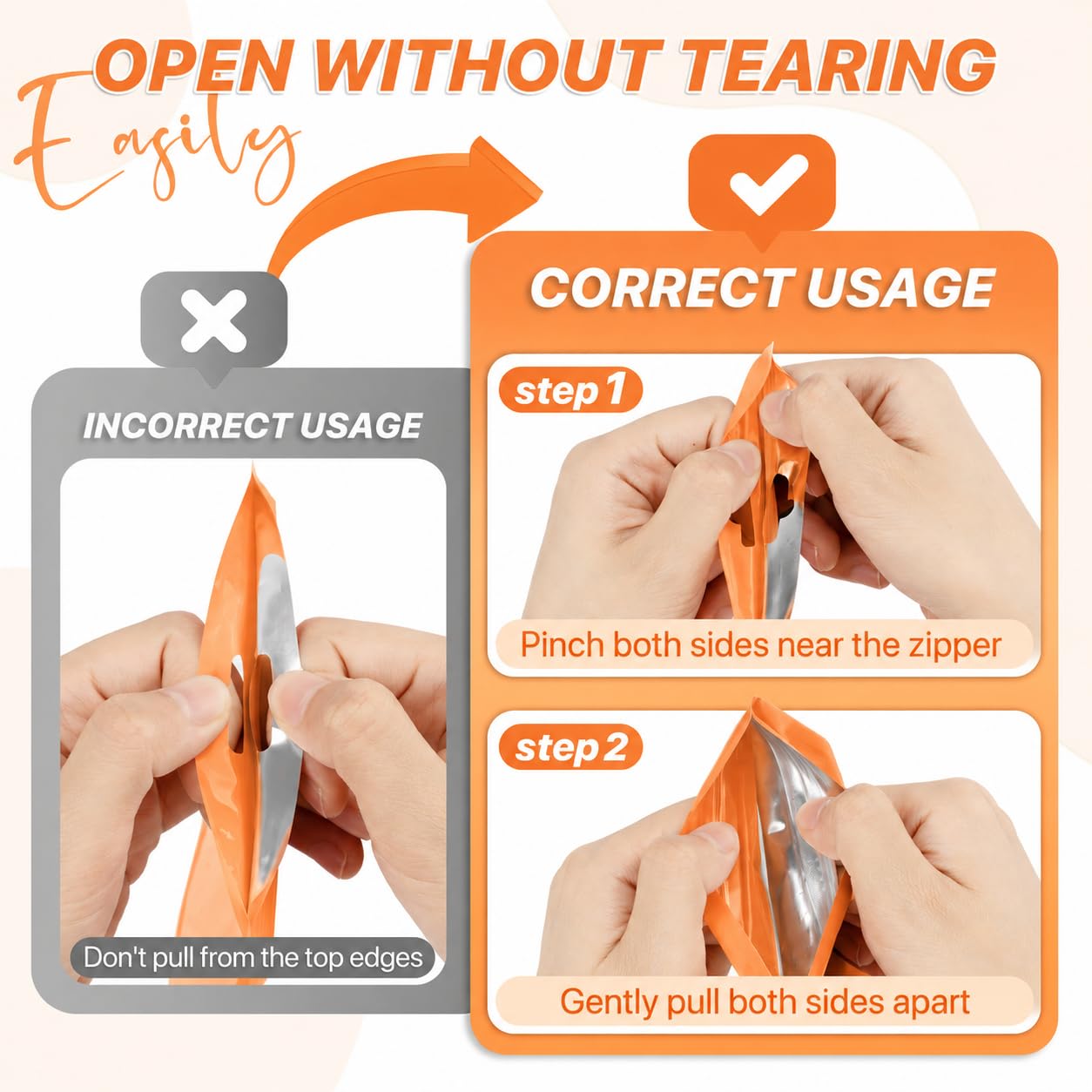 ANZNKU 100Pcs Orange Mylar Bags, Resealable Smell Proof Zip Goodie Baggies
