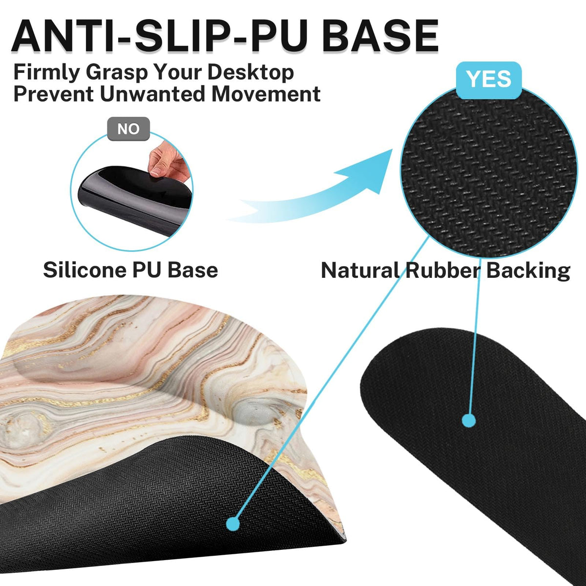 Britimes Ergonomic Mouse Pad Set with Wrist Rest, Gold Pink Marble