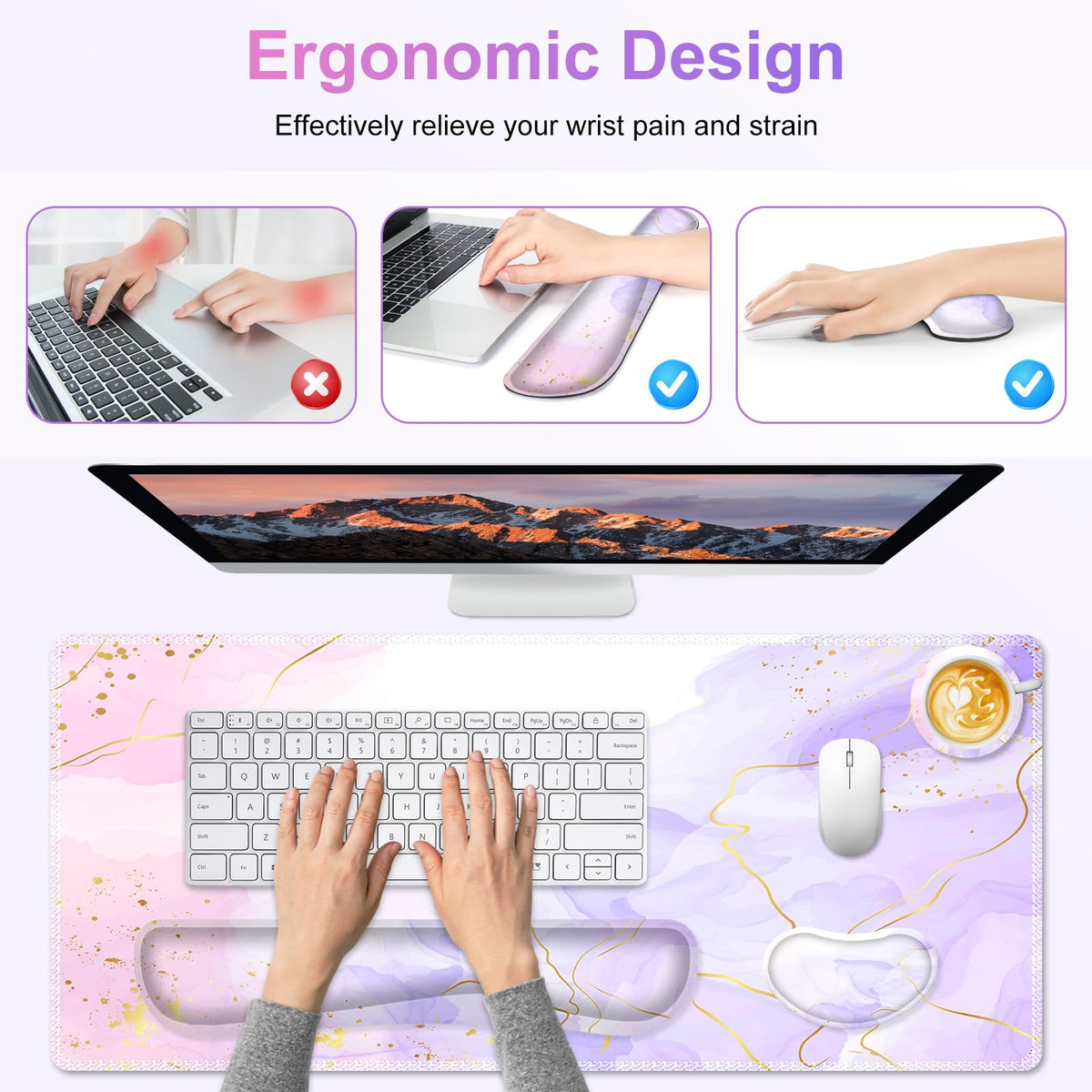 NXZGO Large Gaming Mouse Pad Set, 4 in 1 Extended Keyboard Desk Mat with Wrist Rest, PC Computer