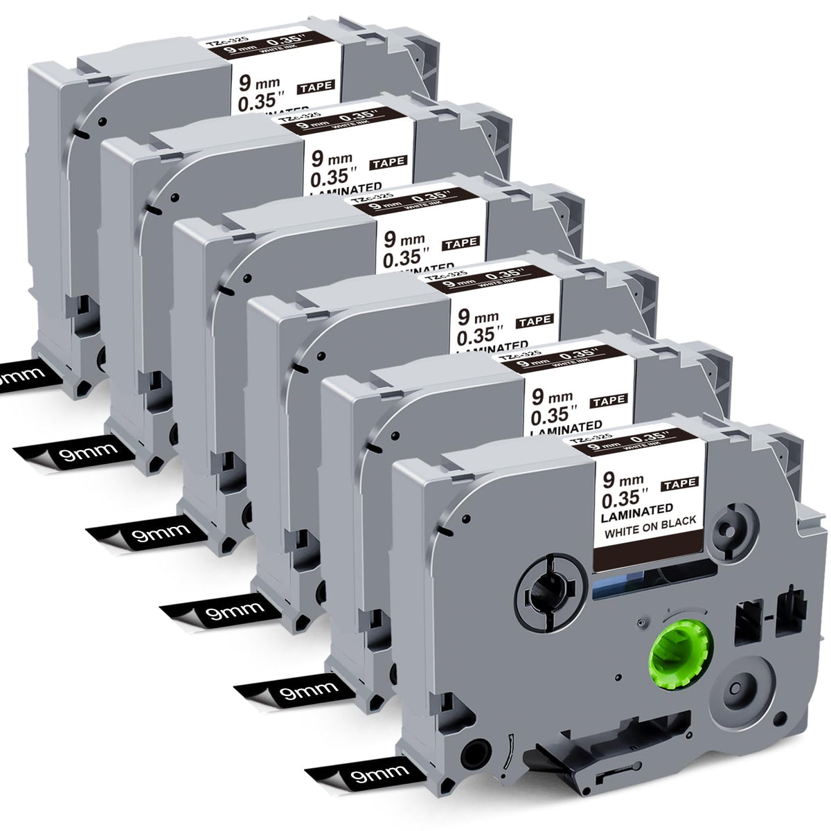 9mm 0.35" Laminated Black Label Tape Relpace for Brother TZe-325 Refills