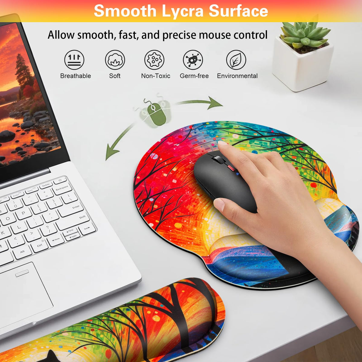 3-in-1 Mouse Pad with Wrist Rest Cute Black Cat Set