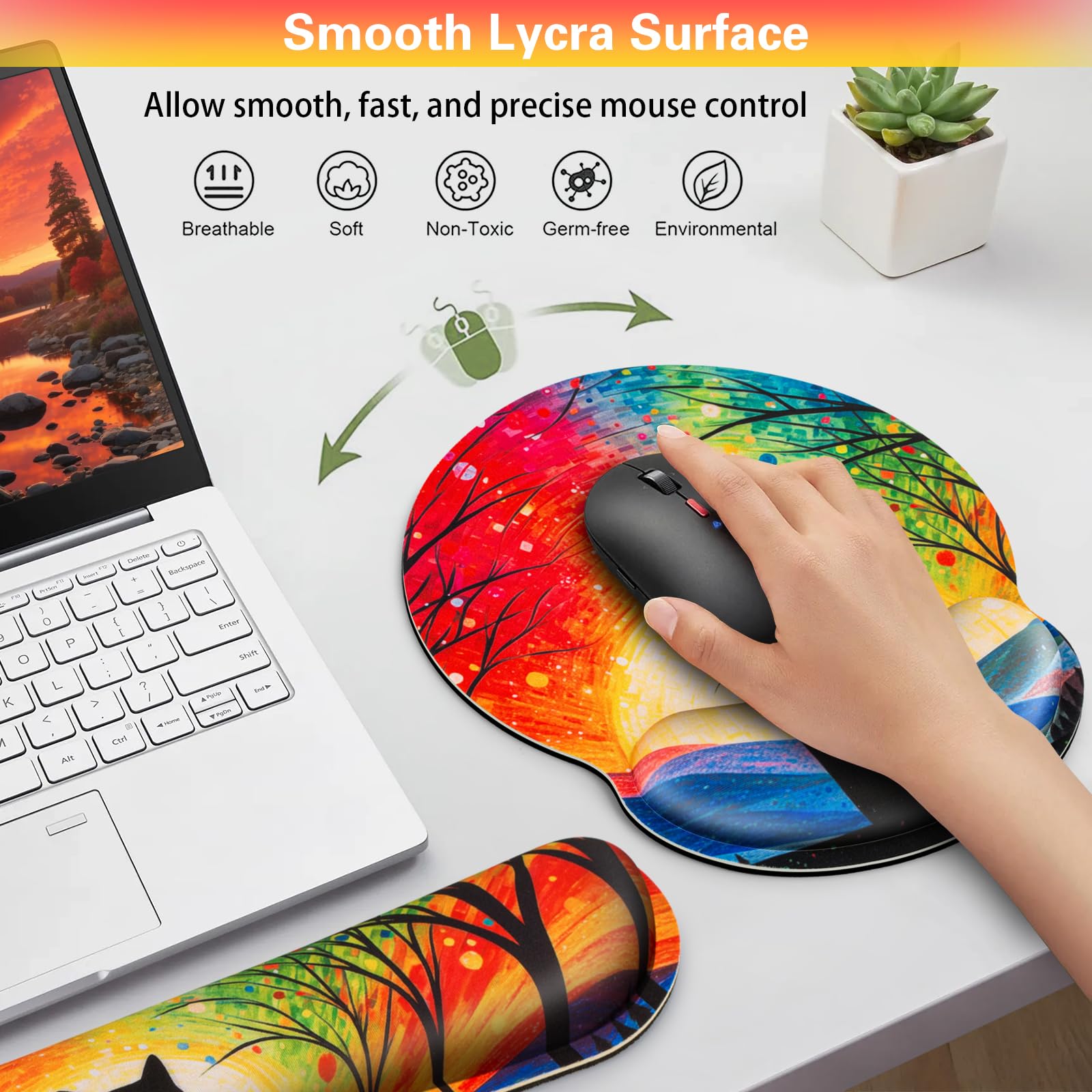 3-in-1 Mouse Pad with Wrist Rest Cute Black Cat Set