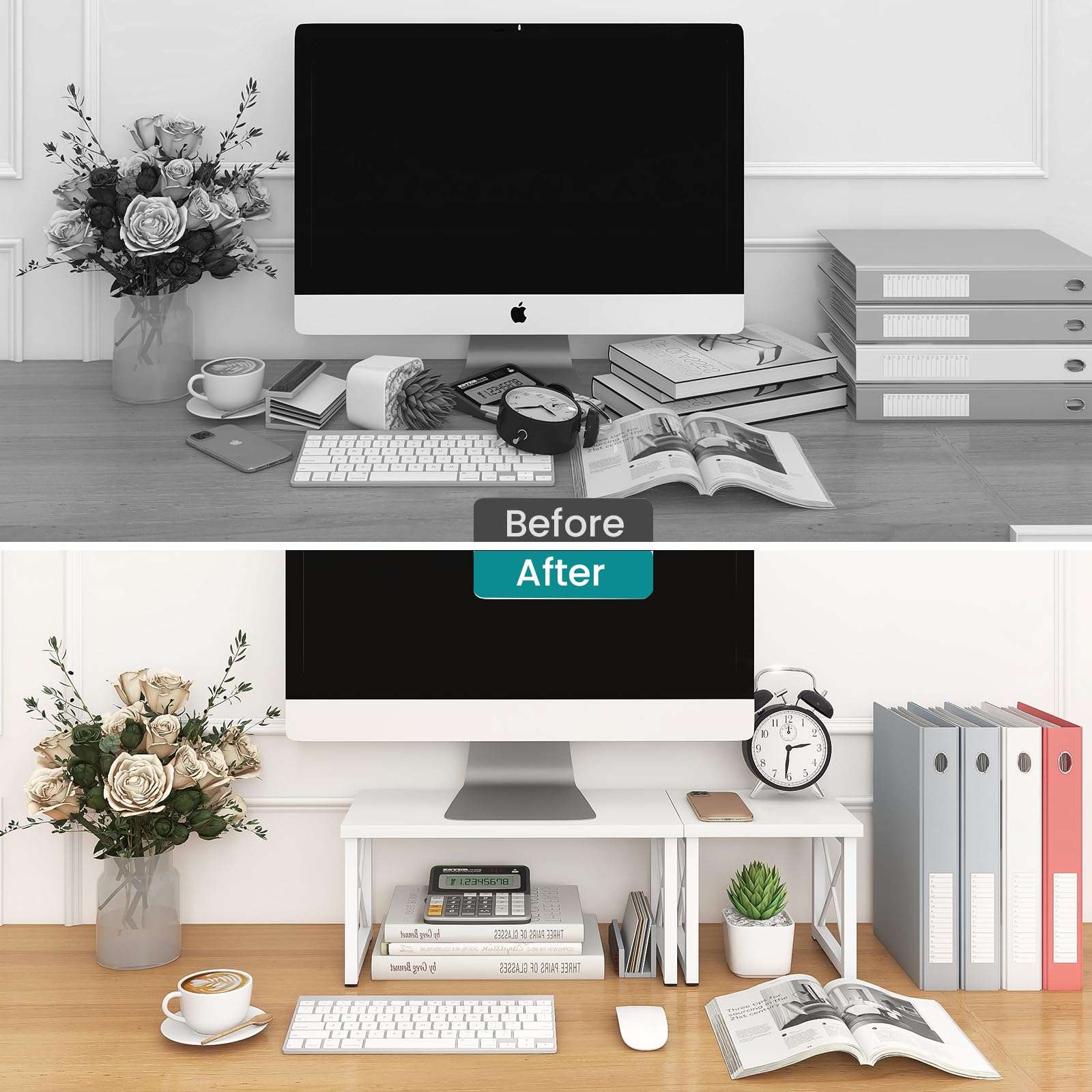 ELITEROO Wooden Desktop Shelf, Freestanding Small Bookshelf Organizers
