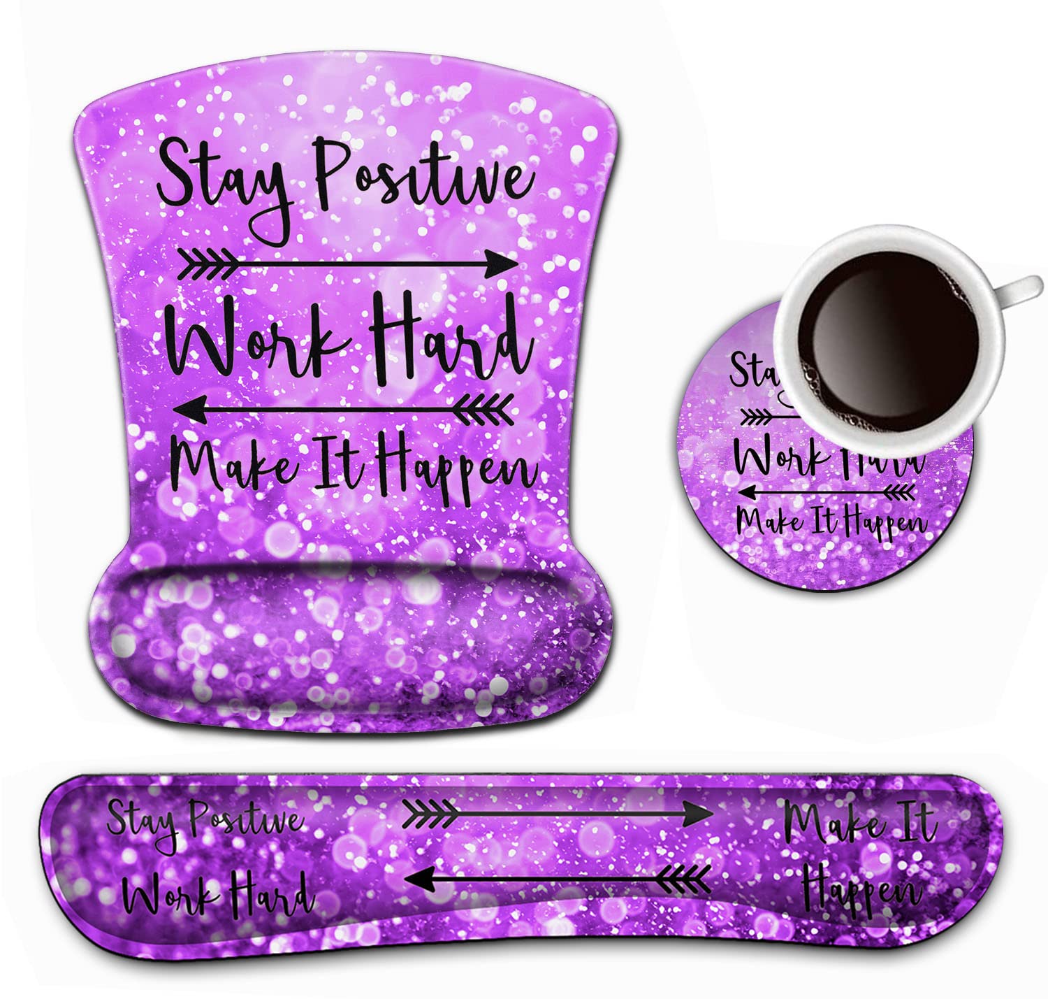 Keyboard Wrist Rest and Mouse Pad Wrist Support Set,Stay Positive Work Hard and Make It Happen