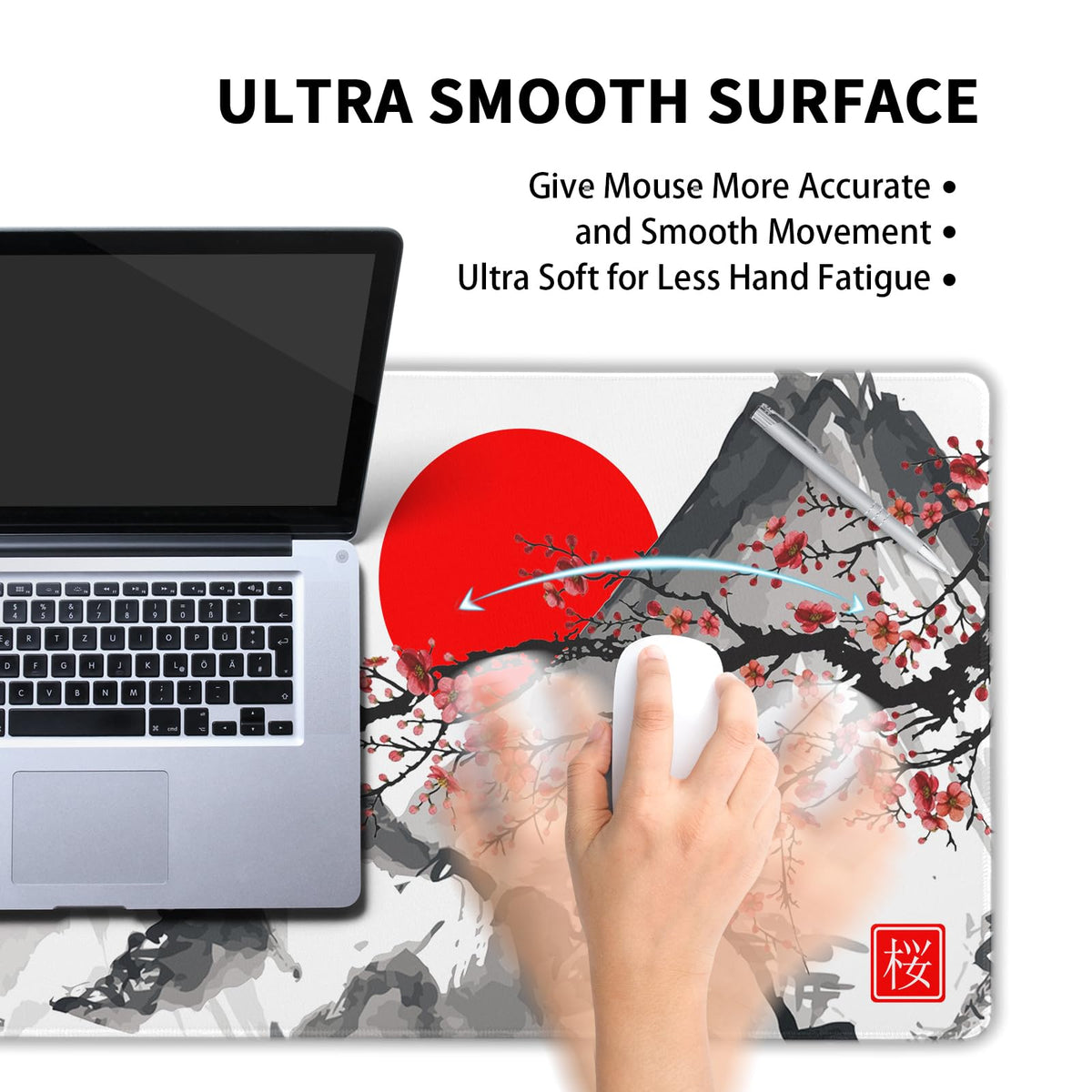 Extended Gaming Mouse Pad XL，White Japanese Cherry Blossom Large Mouse Mat Desk Pad, Extended
