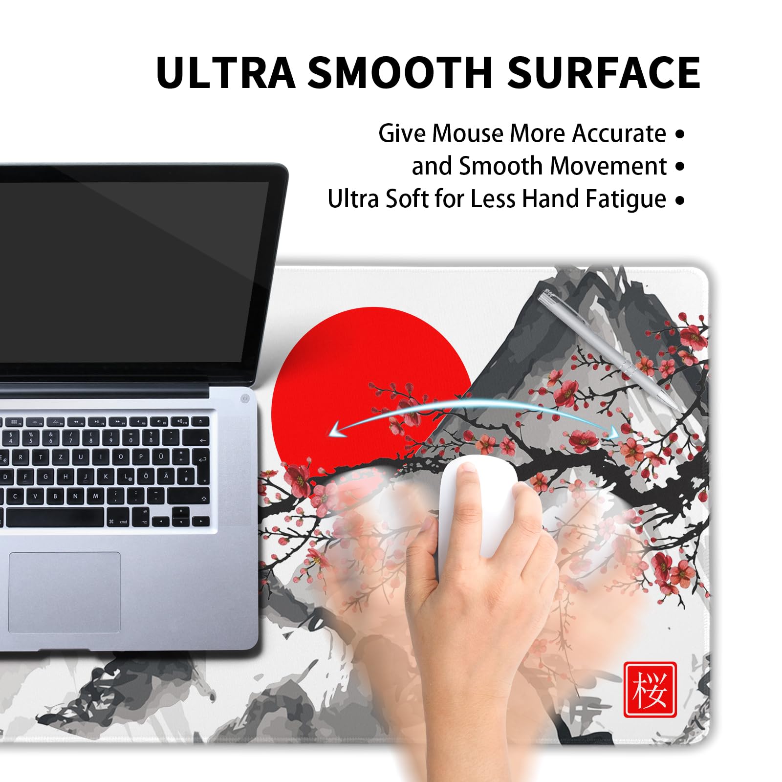 Extended Gaming Mouse Pad XL，White Japanese Cherry Blossom Large Mouse Mat Desk Pad, Extended