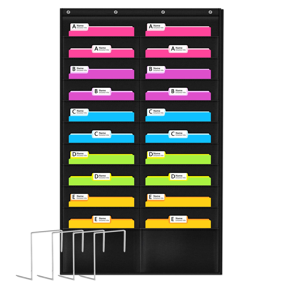 Godery Folder Pocket Chart (Black), Cascading Wall Organizer for School, Classroom, Home or Office