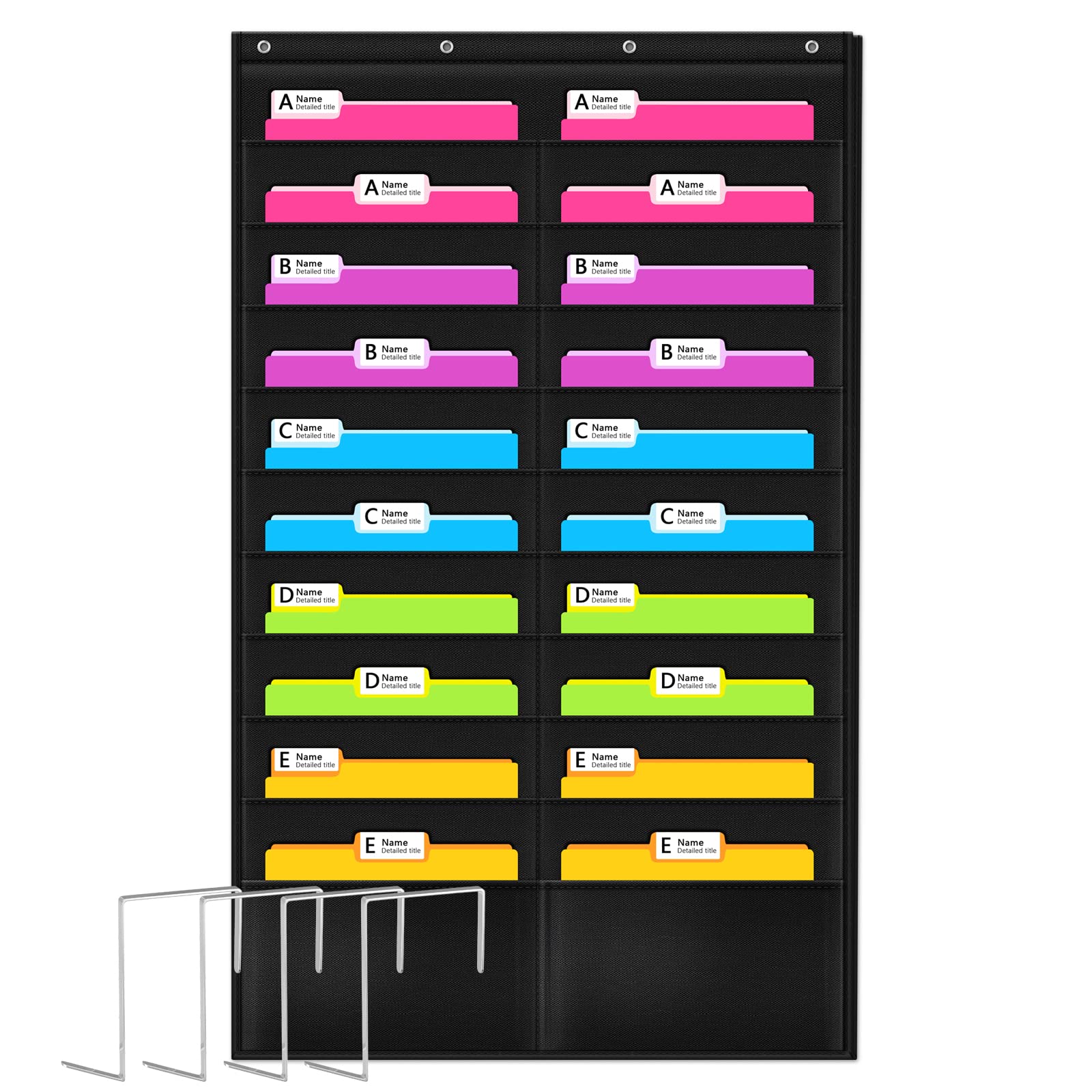 Godery Folder Pocket Chart (Black), Cascading Wall Organizer for School, Classroom, Home or Office