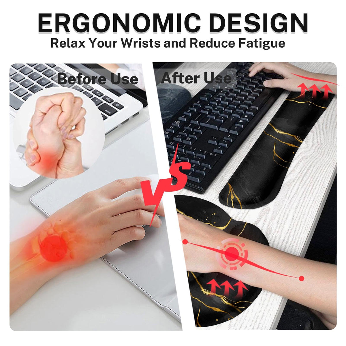 Britimes Ergonomic Mouse Pad Set with Wrist Rest, Black Gold Marble