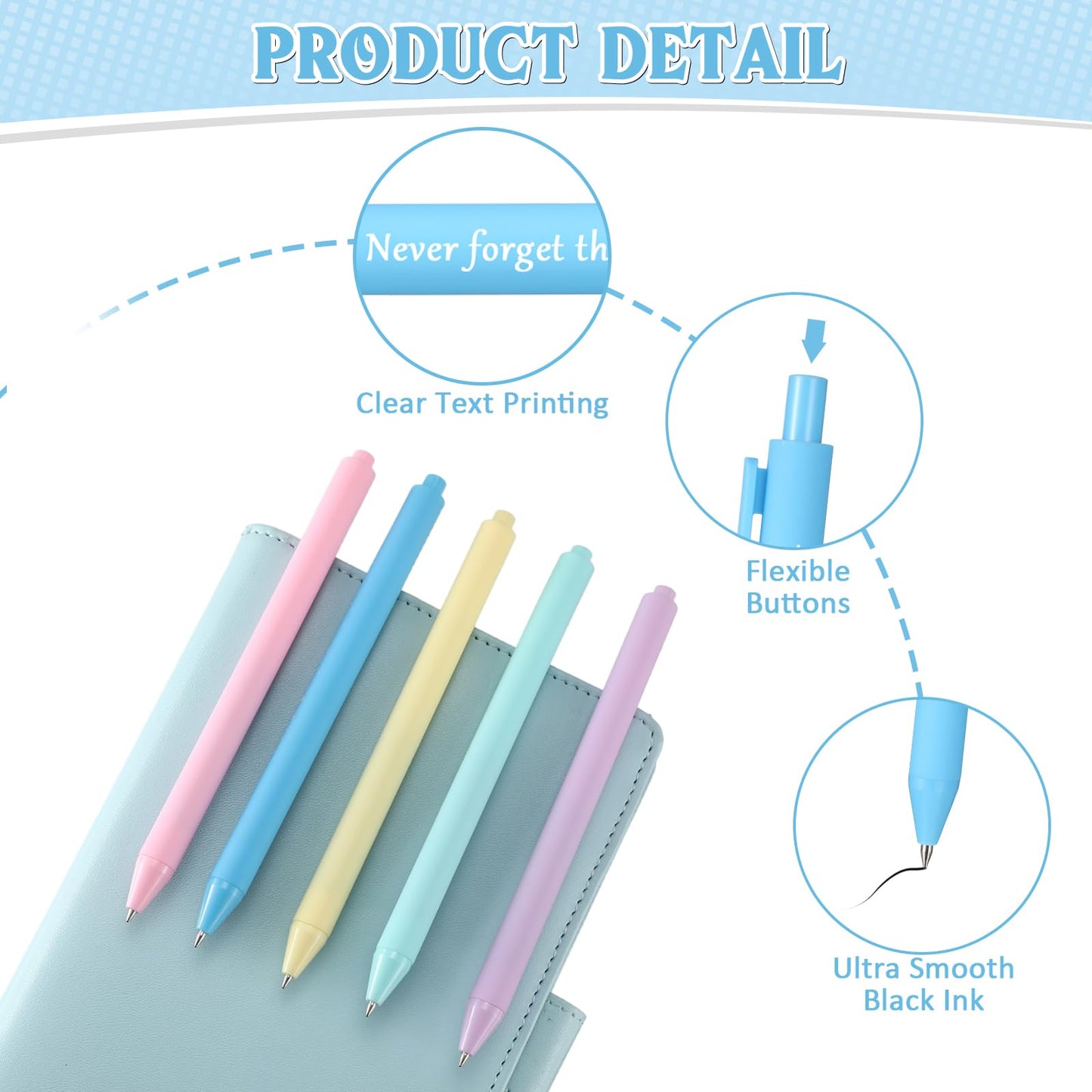 Teling 100 Pcs Inspirational Pens Bulk, Pastel Colors, Classic Style
