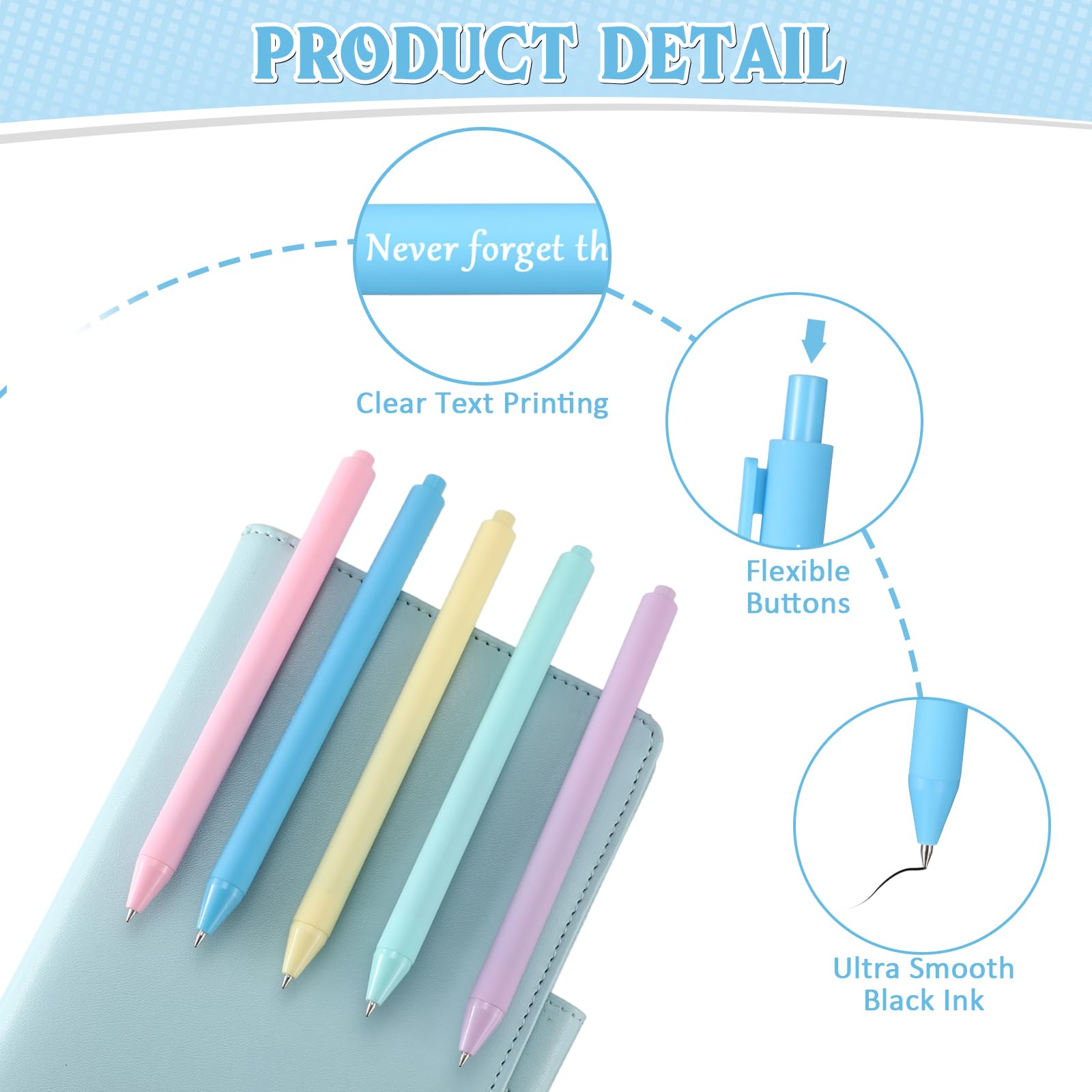 Teling 100 Pcs Inspirational Pens Bulk, Pastel Colors, Classic Style