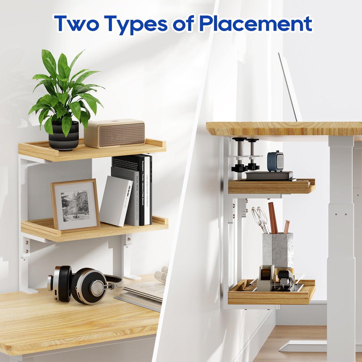 ART-GIFTREE Clamp On Desk Shelf 2-Tier, 12.6 inch Wood Shelving Unit for Office Desk/Gaming