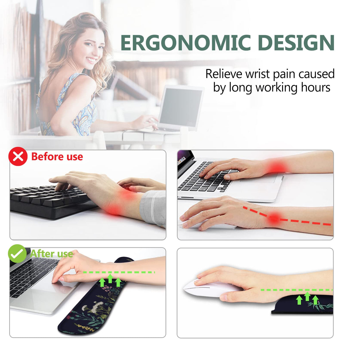 AIMSA Keyboard Wrist Rest Support + Mouse Pad + Mouse Wrist Rest + Coaster, Ergonomic Memory Foam