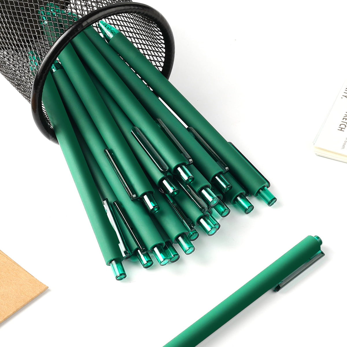 deegtran Pens Bulk, 50 Pack Smooth Green Ink Ballpoint Pen, Wholesale Retractable Pens, No Bleed