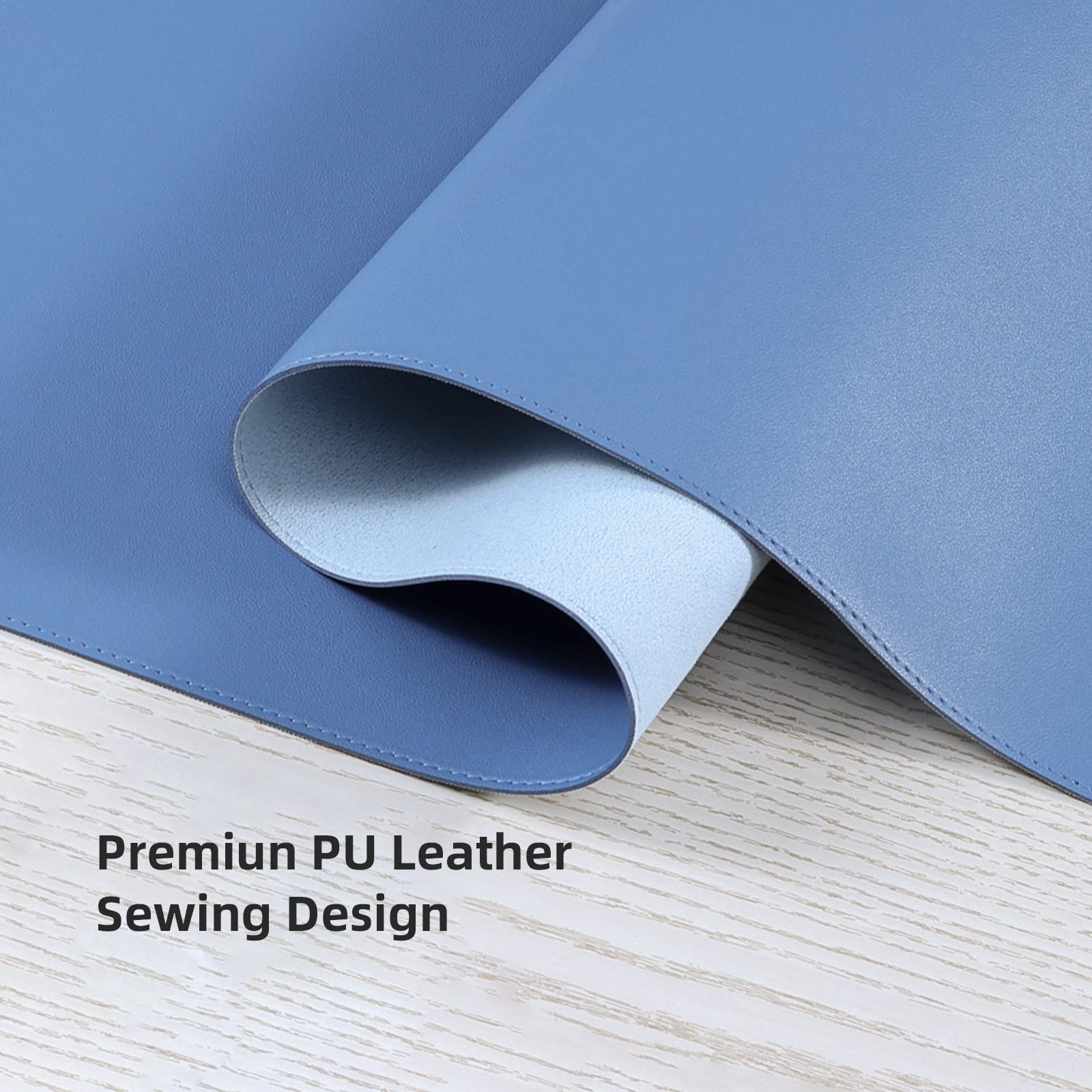 Wolaile Faux Leather Desk Pad Blotter,Water and Slip Resistant Writing Desk Protector Mat,Blue