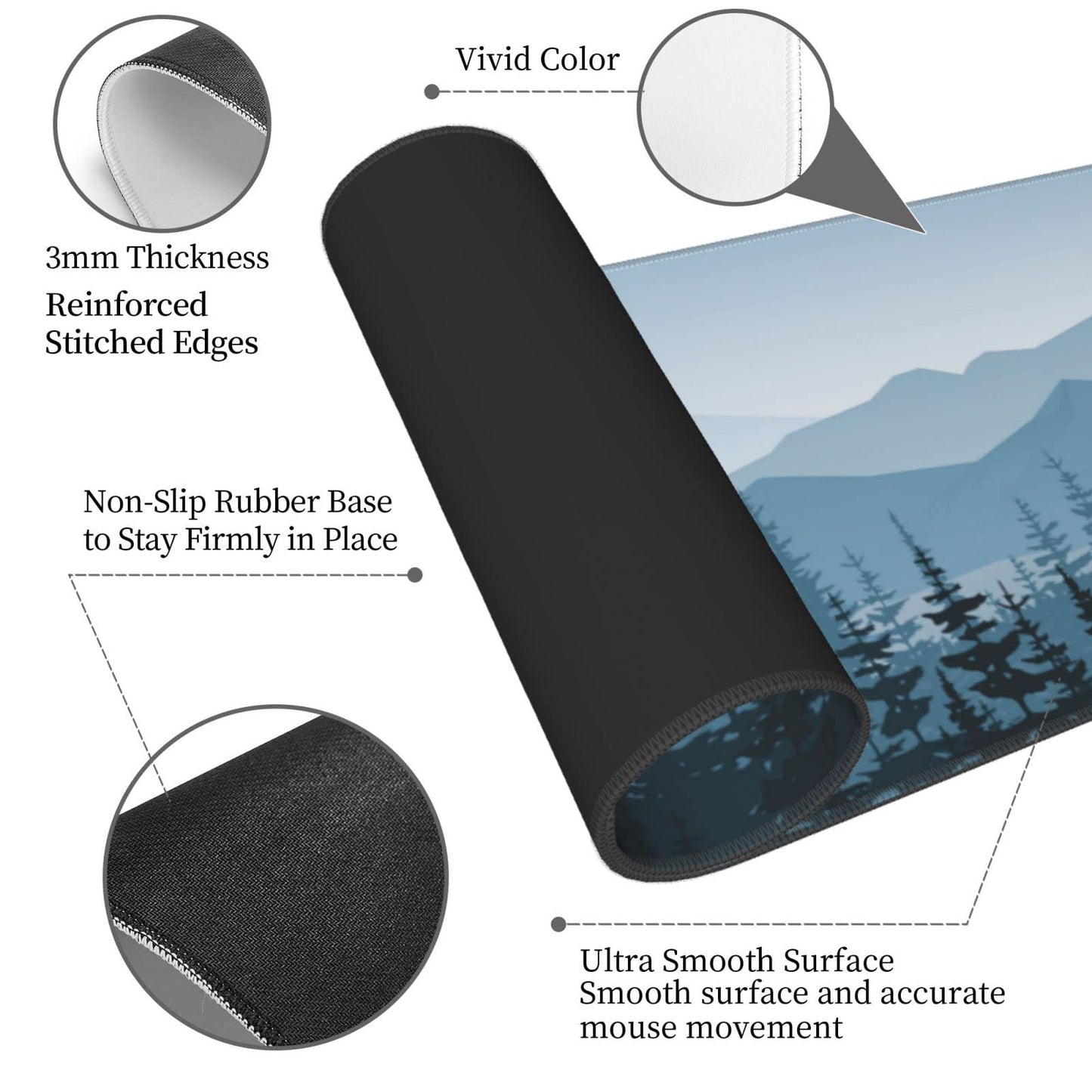 Fog Forest Blue Mountains Wolf Tree XXL XL Large Gaming Mouse Pad for Desk, Non-Slip Long Extended