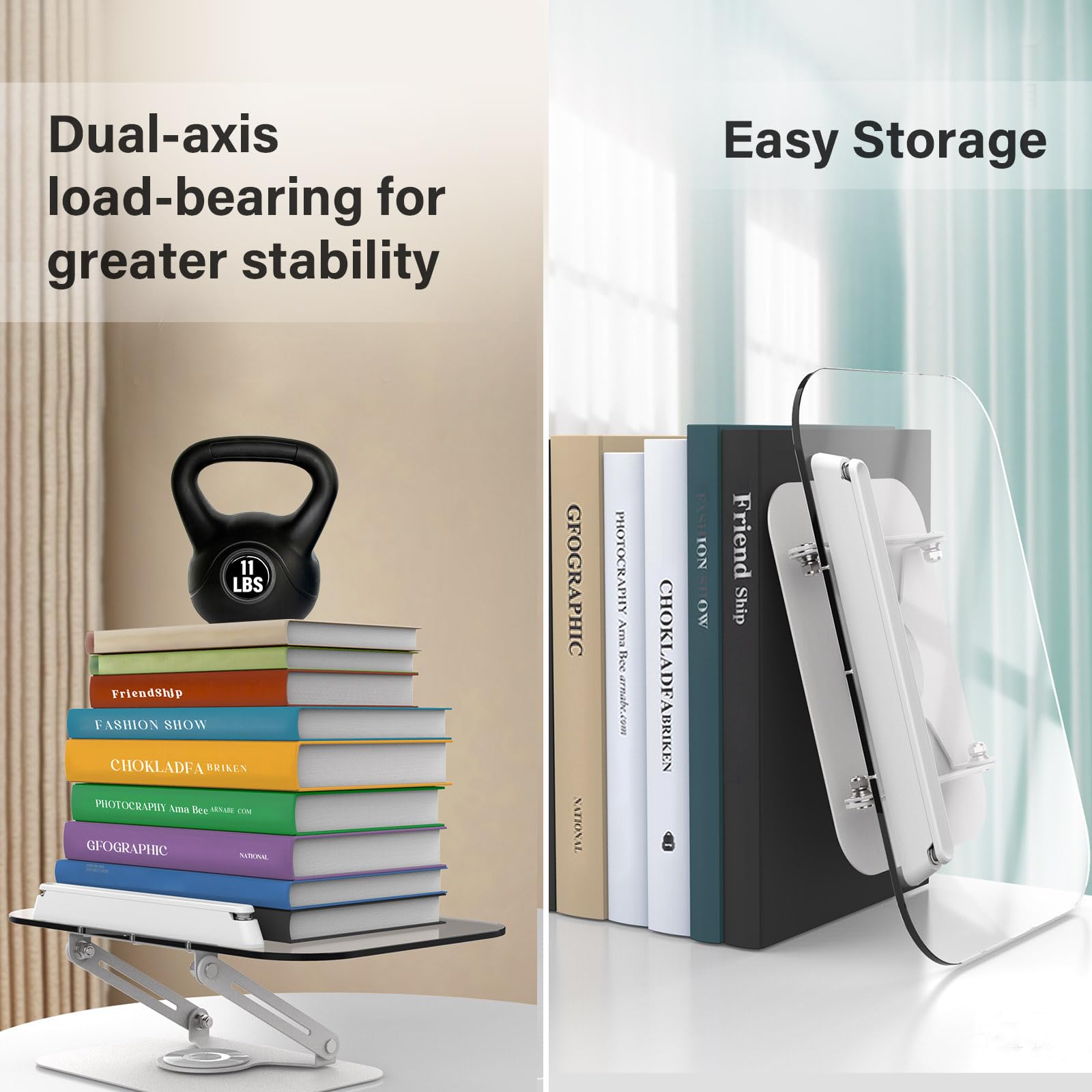 BYMECOST Acrylic Book Stand for Reading, Adjustable Book Holder, White