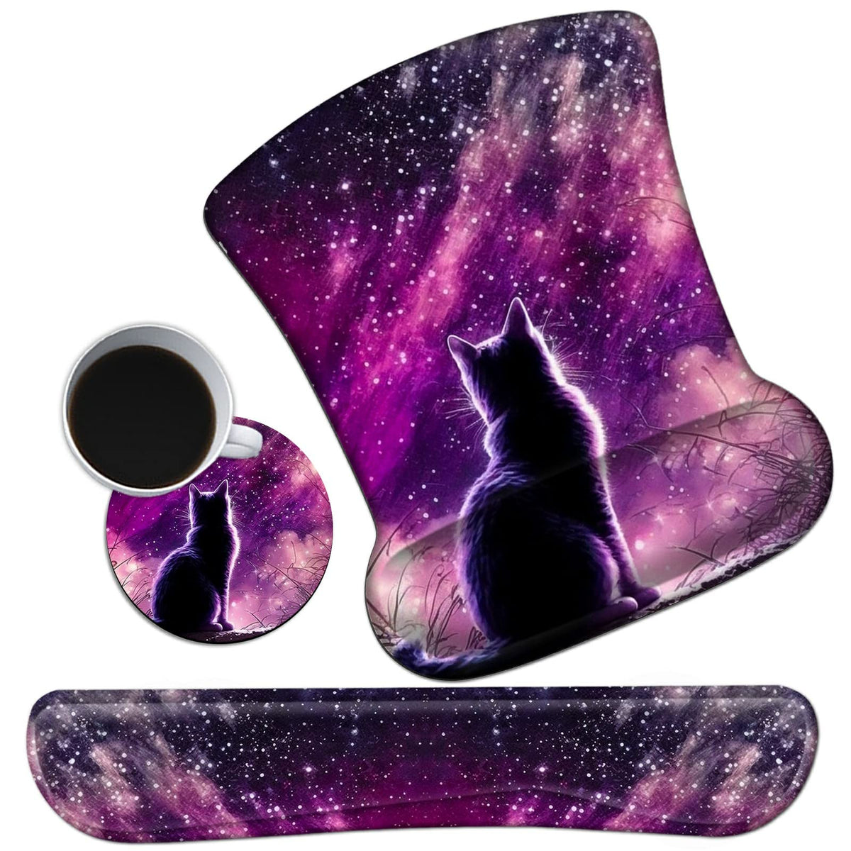 Keyboard Wrist Rest Pad and Ergonomic Gaming Mouse Pad with Wrist Support Set (with Cute Coasters)