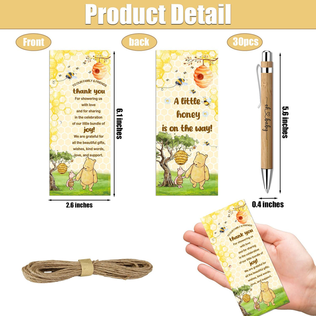 Toerifer 30 Pcs Winnie Baby Shower Favors for 30 Guest, Thank You Gift Sets, Included Bamboo Pens