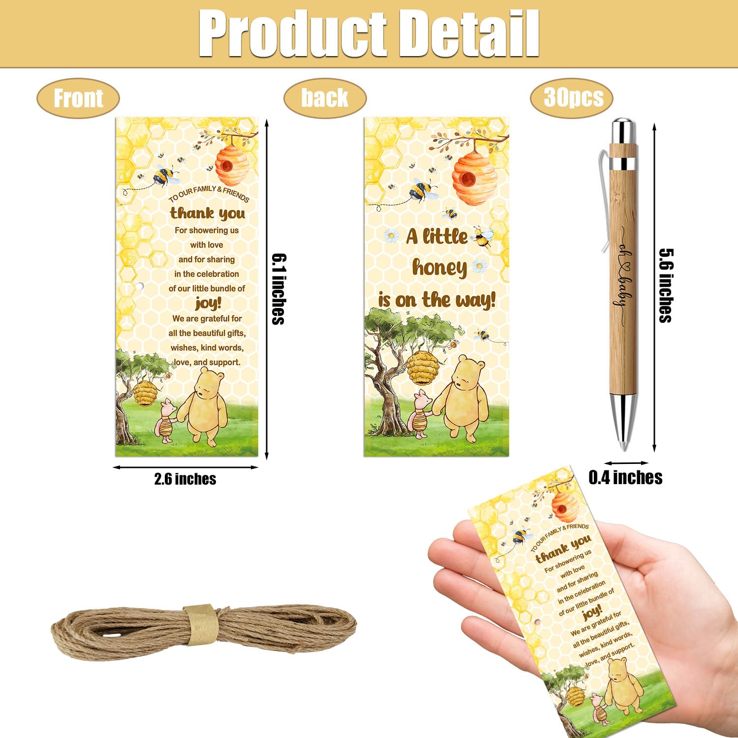 Toerifer 30 Pcs Winnie Baby Shower Favors for 30 Guest, Thank You Gift Sets, Included Bamboo Pens