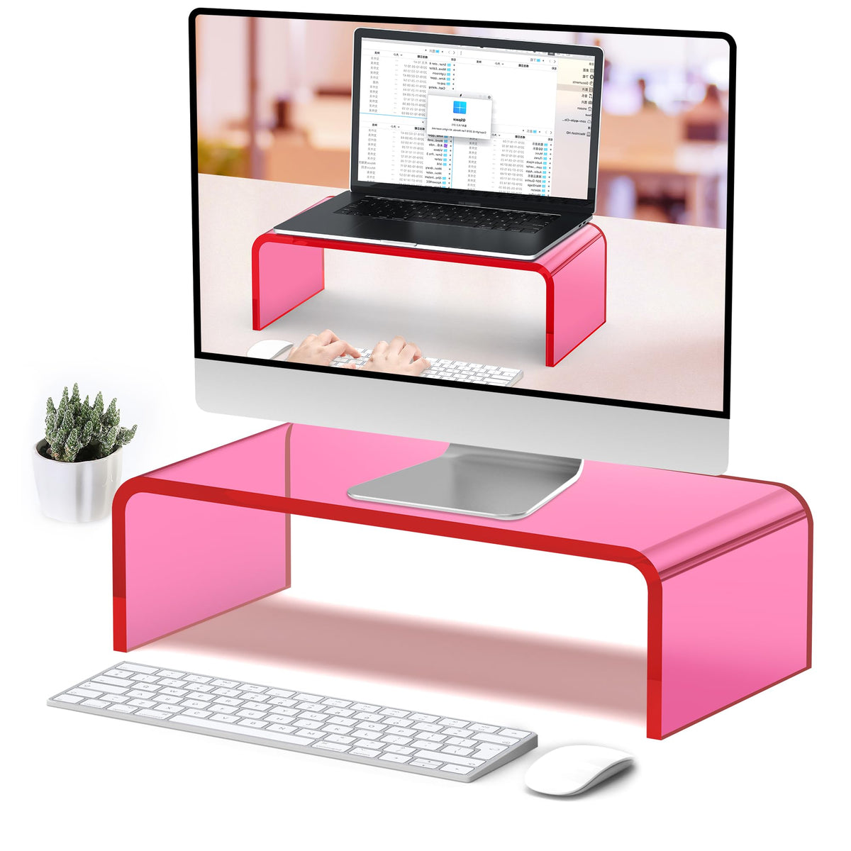 Beimu Acrylic Monitor Stand Riser Pink Laptop Stand Riser L15 xW7.5 xH4