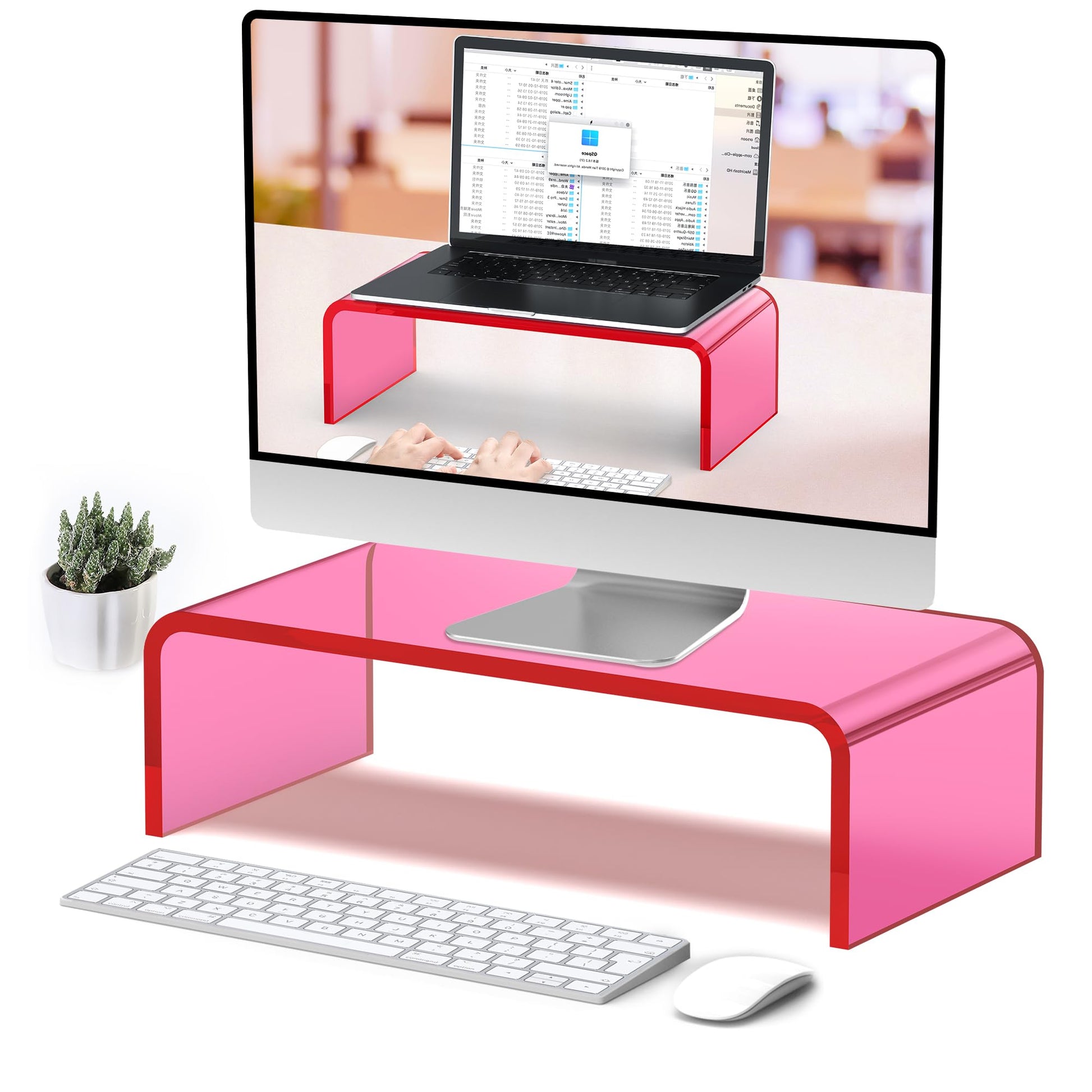 Beimu Acrylic Monitor Stand Riser Pink Laptop Stand Riser L15 xW7.5 xH4