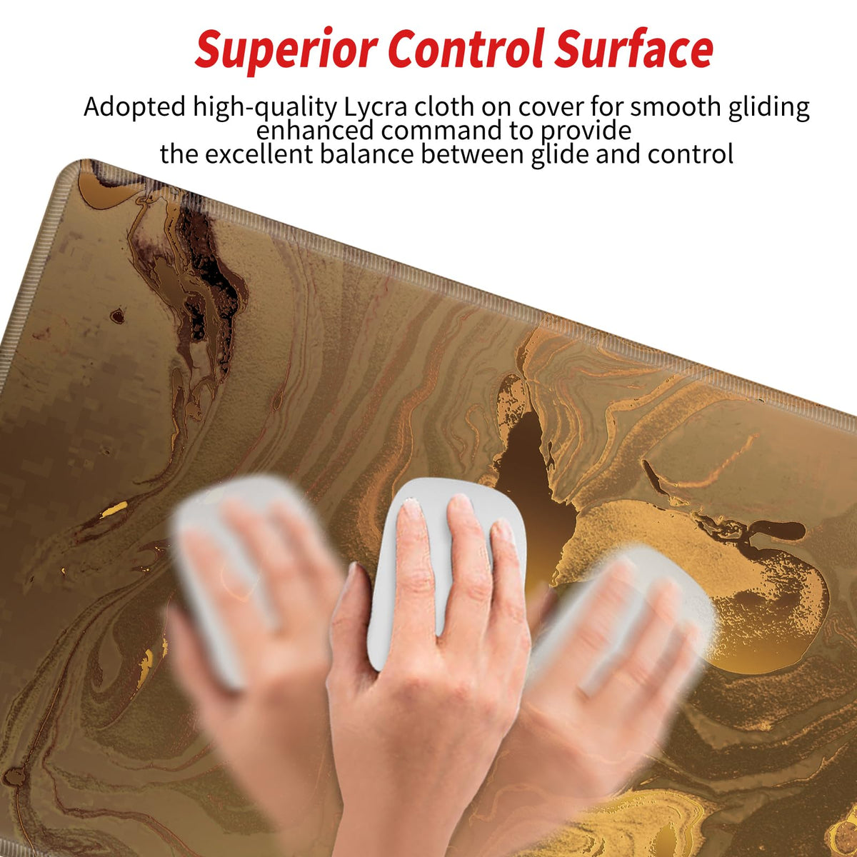 Gaming Mouse Pad Gold Marble Mousepad 24x12 Inch Desk Mat XL Long Desk Pad Non-Slip Rubber Base