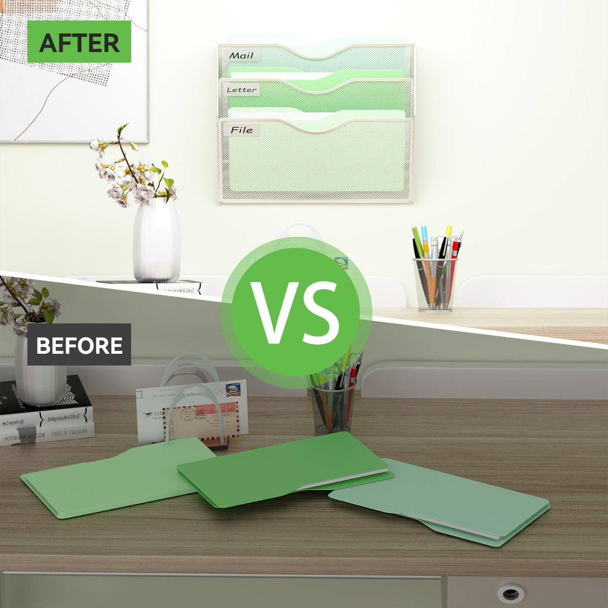 GDINDINFAN 3 Pockets Hanging Wall File Organizer Mail Holder, Wall Mounted Paper Document Folder