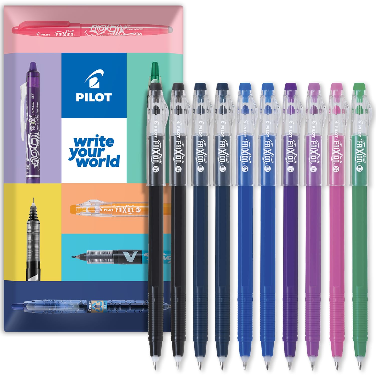 PILOT FriXion Ball Stick 07-0.7mm Nib Tip - Erasable Gel Ink Pens - In Envelope Gift Packaging
