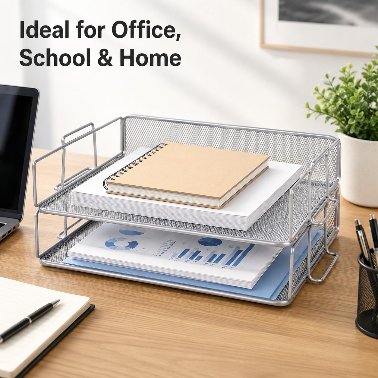 EXERZ Letter Trays 2pcs Stackable Paper Sorter/Desk File Tray/Desk Organizer - Metal Rack - Office