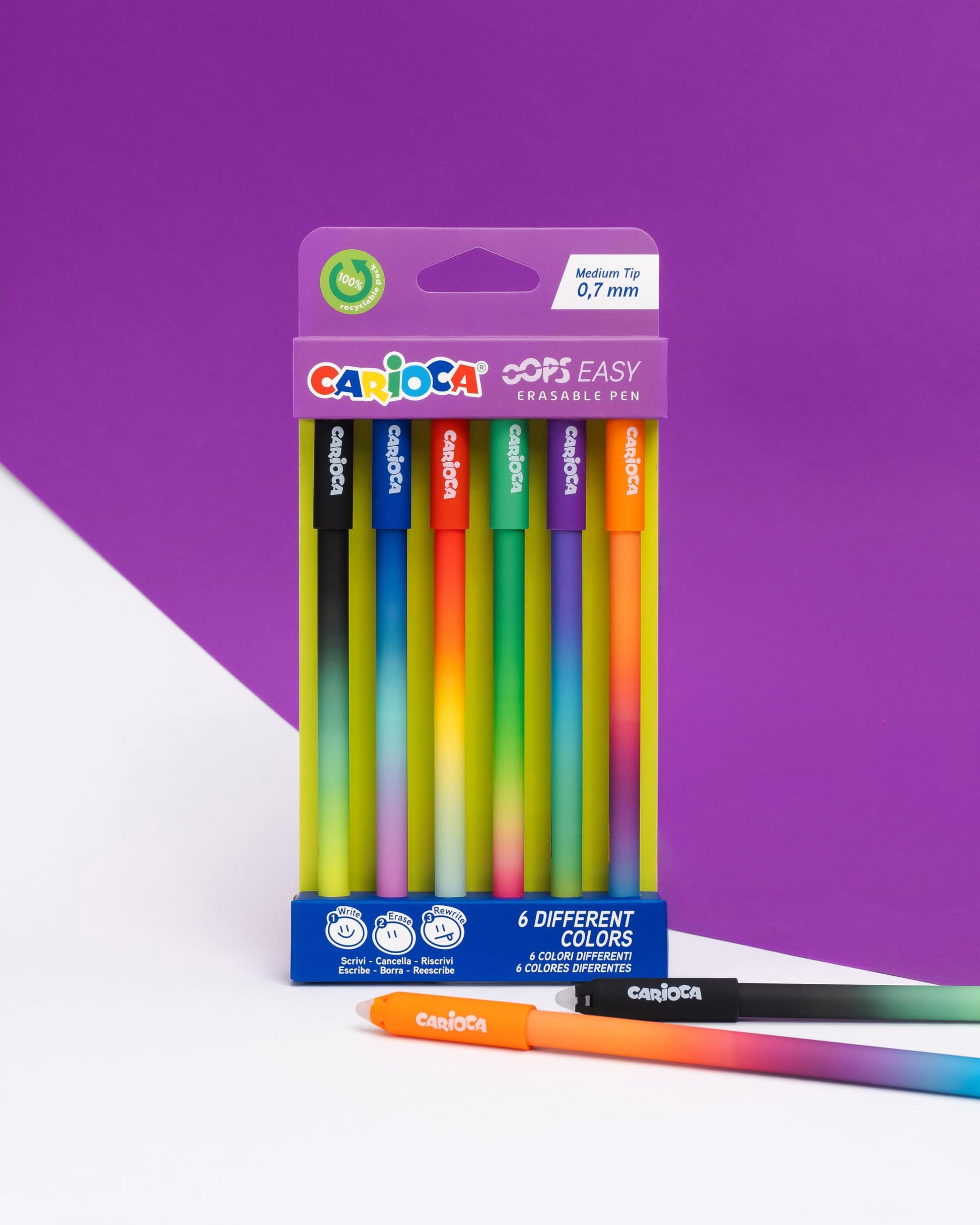 Carioca Oops Easy Erasable Pens Assorted Colours | Box of 6 Erasable Pens with Thermo-Sensitive Ink