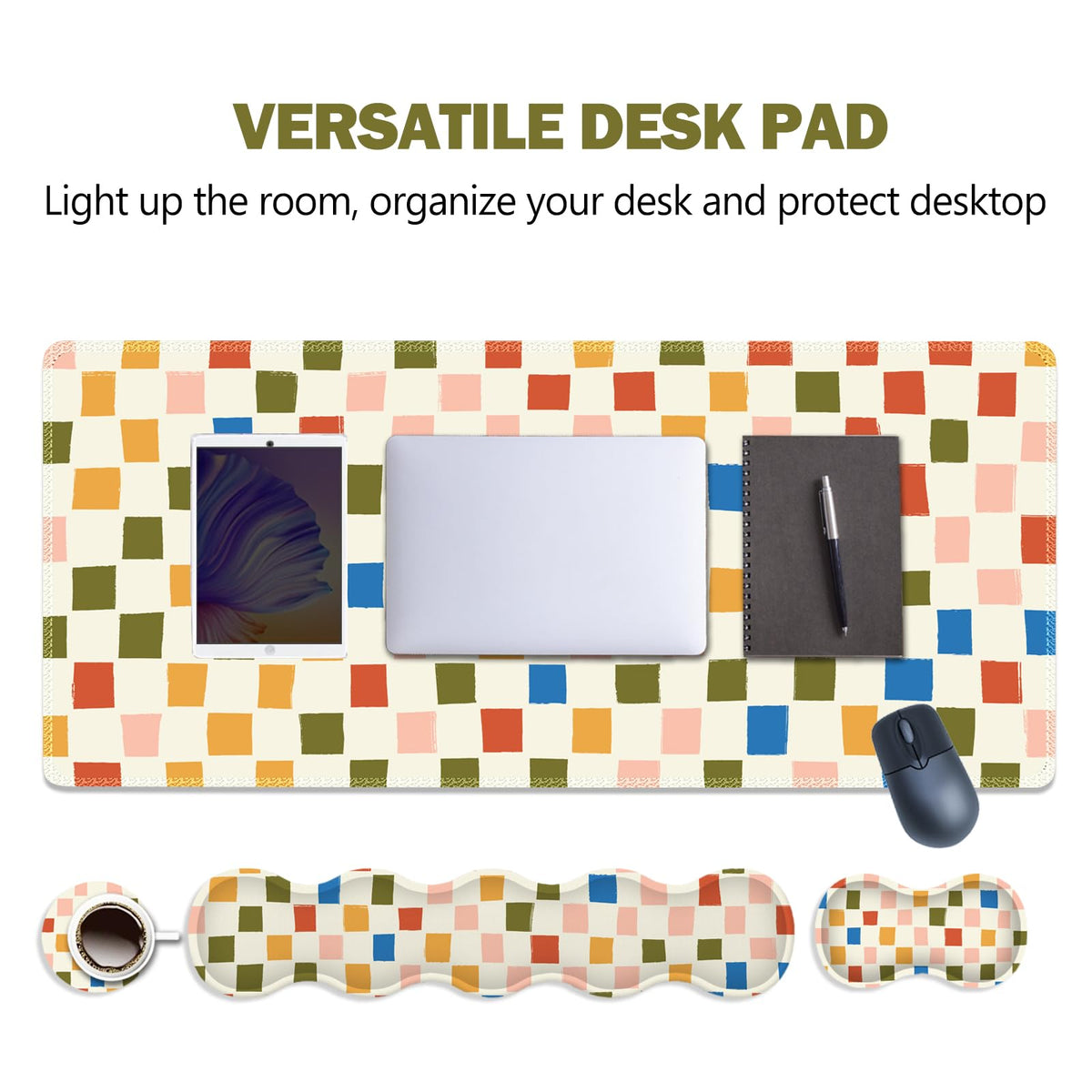 ARTSO Large Mouse Pad with Keyboard Wrist Pad and Mouse Wrist Pad Set, Ergonomic Computer Desk