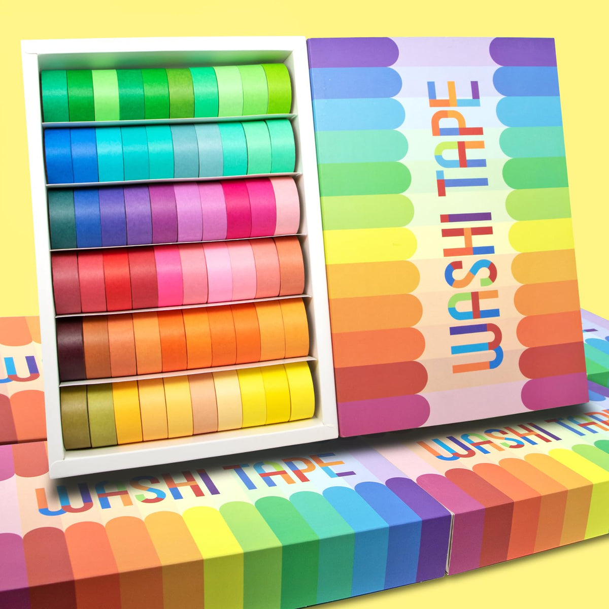WAPETASHI 60 Rolls Washi Tape Set - 15mm Rainbow Colored Masking Tape, Decorative Tape for Bullet