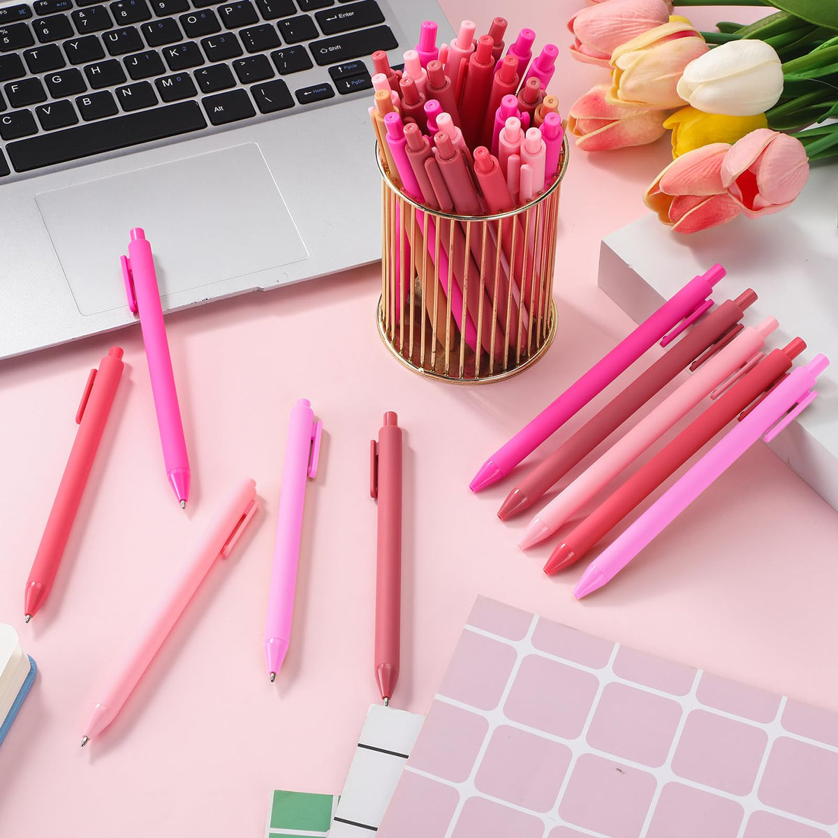 Dinifee 100 Pcs Ballpoint Gel Pens Bulk Retractable, Pink Series