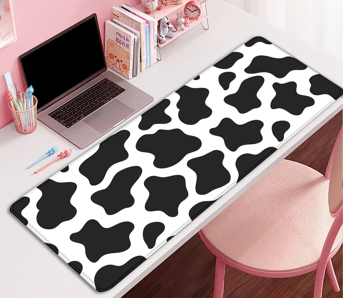 Cow Print Desktop Mouse Pad,Desk Mouse Mat with Non-Slip Stitched Edges,Desk Pad Mouse Pad for