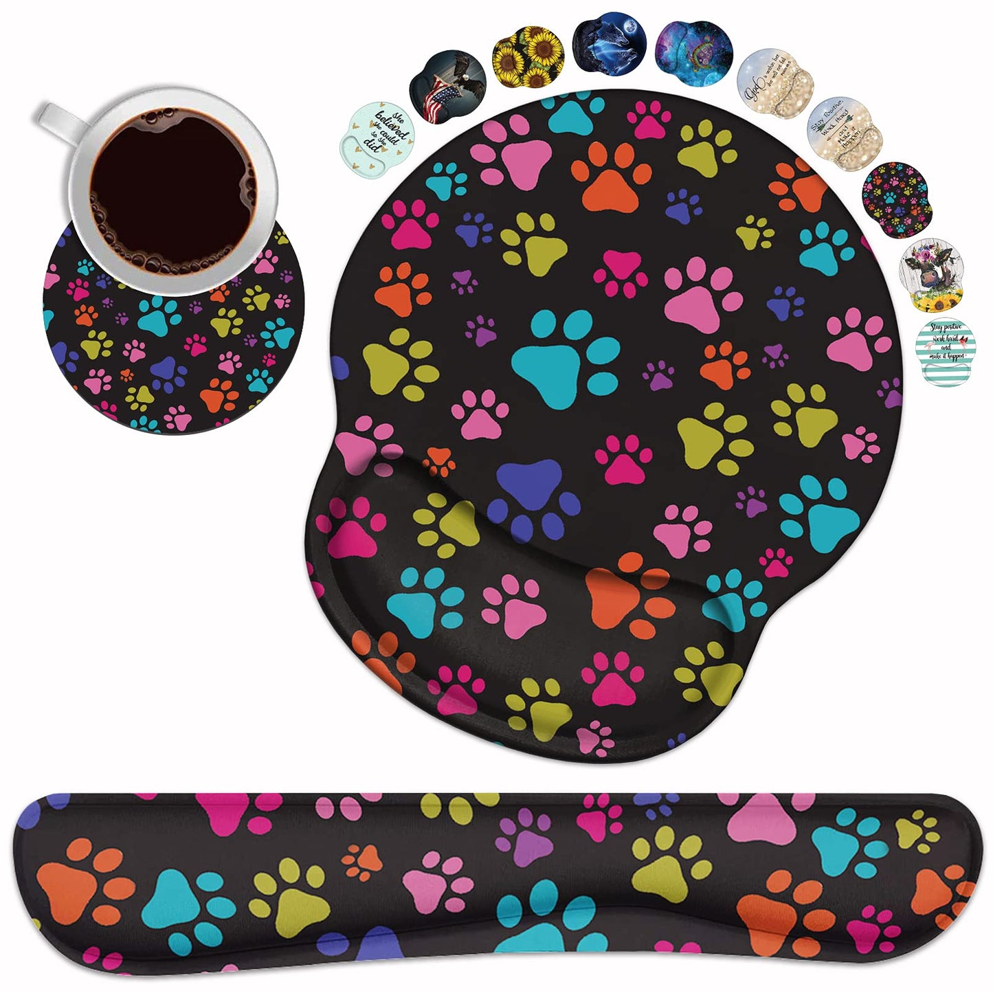 Keyboard Wrist Rest and Mouse Pad Wrist Rest Support Set with Coasters, Non-Slip PU Base for Gaming